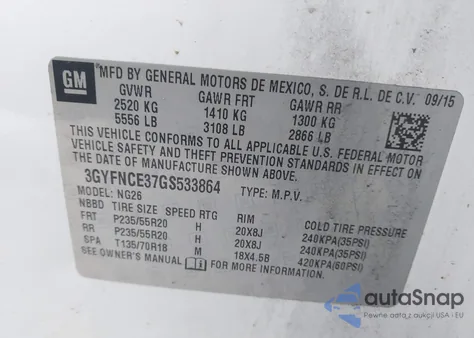 2016 Cadillac Srx Performance Collection z USA, uszkodzony, nr VIN 3GYFNCE37GS533864